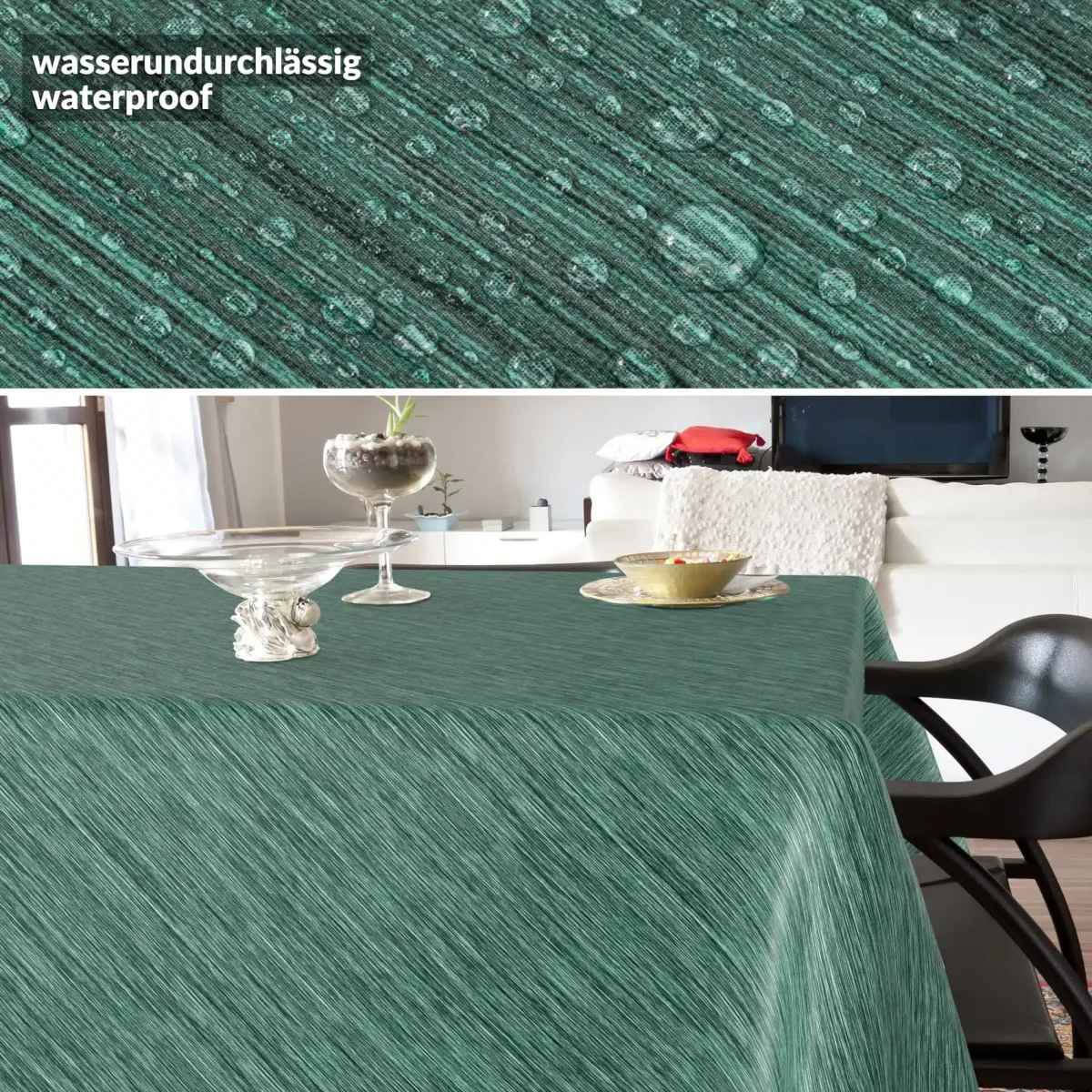 Wachstuchtischdecke Tischdecke abwaschbar Wachstuch Gartentischdecke Leinenoptik Moosgrün – Bild 5