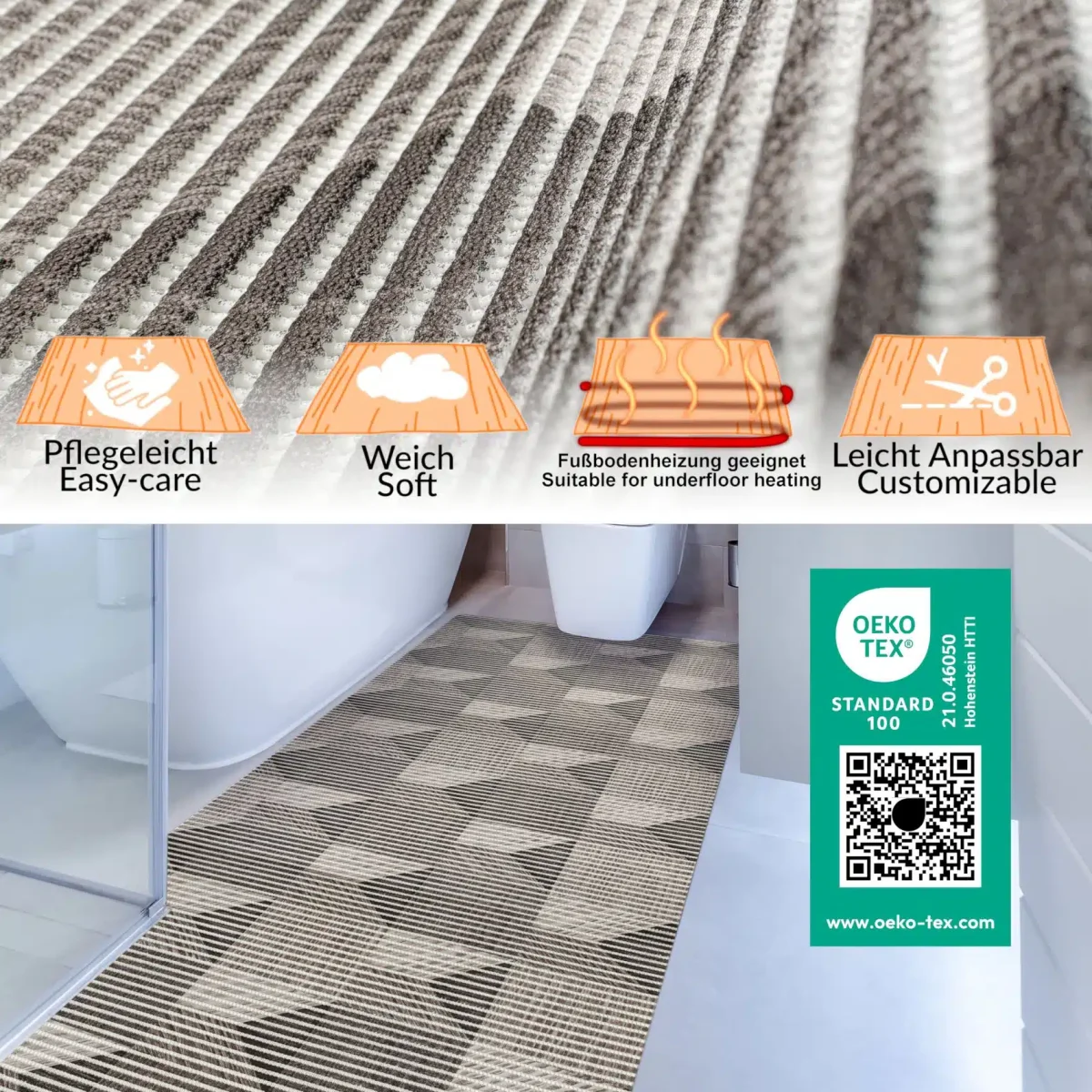 Weichschaummatte Badematte 3D Holz Grau 80x65cm – Bild 3