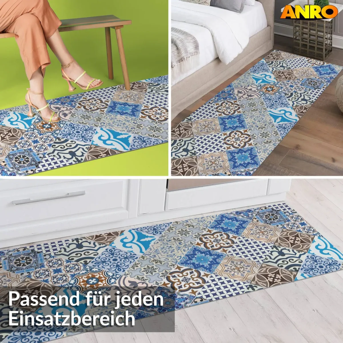 Küchenläufer Teppichläufer abwaschbar Läufer Flur rutschfest pflegeleicht Porto Azul 52cm Breite – Bild 4