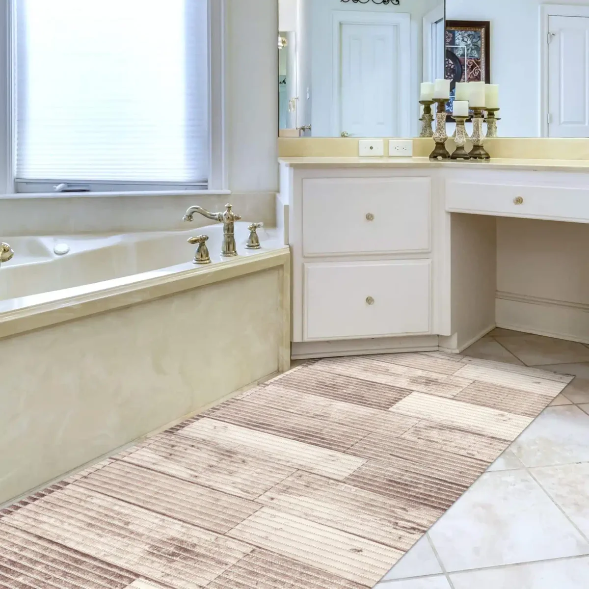 Weichschaummatte Badematte rutschfest Badvorleger Meterware Antirutschmatte Holz 65cm – Bild 3