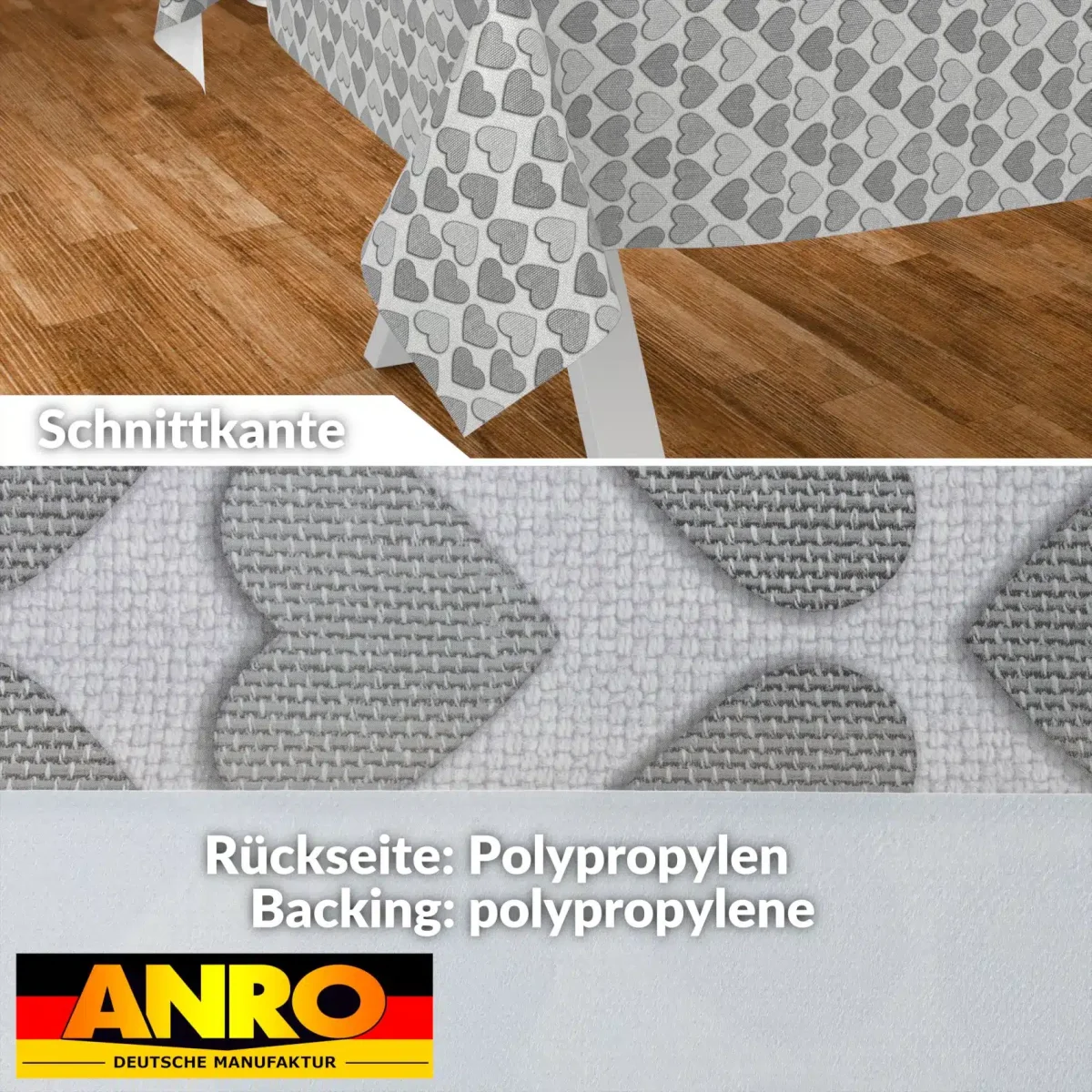 Wachstuch Tischdecke abwaschbar Wachstischdecke Meterware Herz Grau Outdoor Tischdecke Gartentischdecke – Bild 3