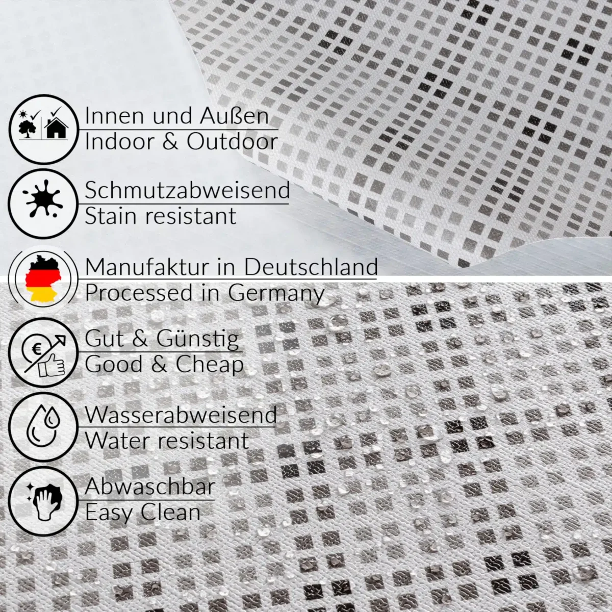 Wachstuch Tischdecke abwaschbar Wachstischdecke Meterware Pixel Karo Grau Outdoor Tischdecke Gartentischdecke – Bild 6