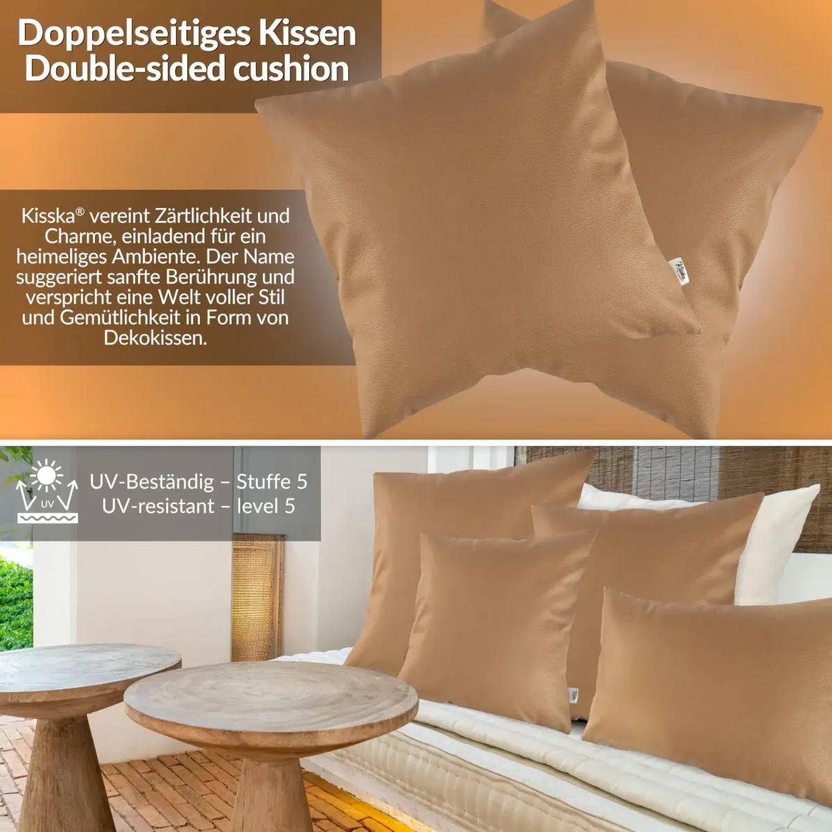 Kunstlederkissen Kissenbezüge Sofakissen Dekokissen Kissenhülle Kunstleder Kissen Lederkissen atmungsaktiv 4 Größen Kumo Safran – Bild 8