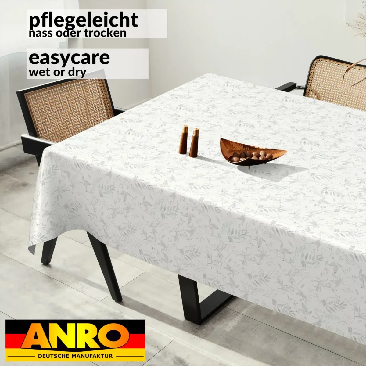 Wachstuch Tischdecke abwaschbar Wachstischdecke Meterware Rechteck Blätter Grau Outdoor Tischdecke Gartentischdecke – Bild 5