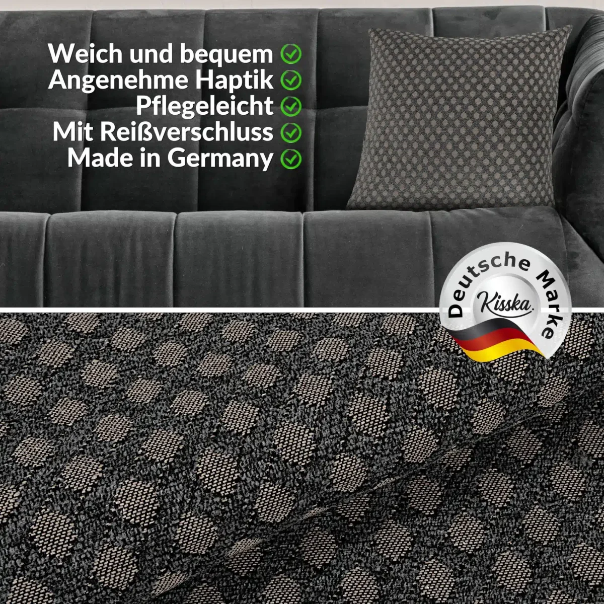 Kissenbezüge Sofakissen Dekokissen Gomera Jacquard Kuschelkissen Zierkissen 4 Größen mit & ohne Füllung Karo Grau Gold – Bild 6