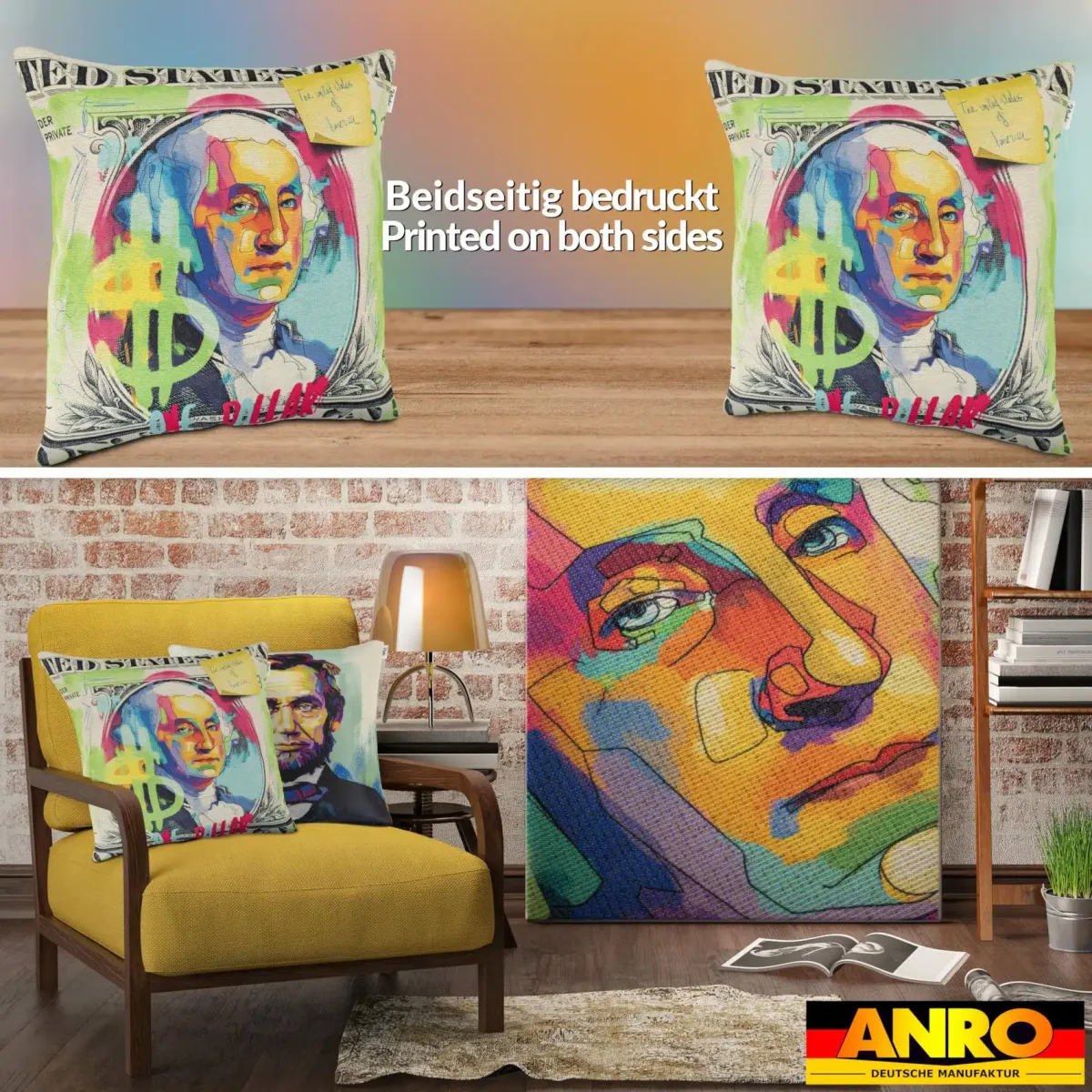 Dekokissen Pop Art Kissenbezug Zierkissen Sofakissen bedruckt mit & ohne Füllung 40x40cm Dollar $ – Bild 7