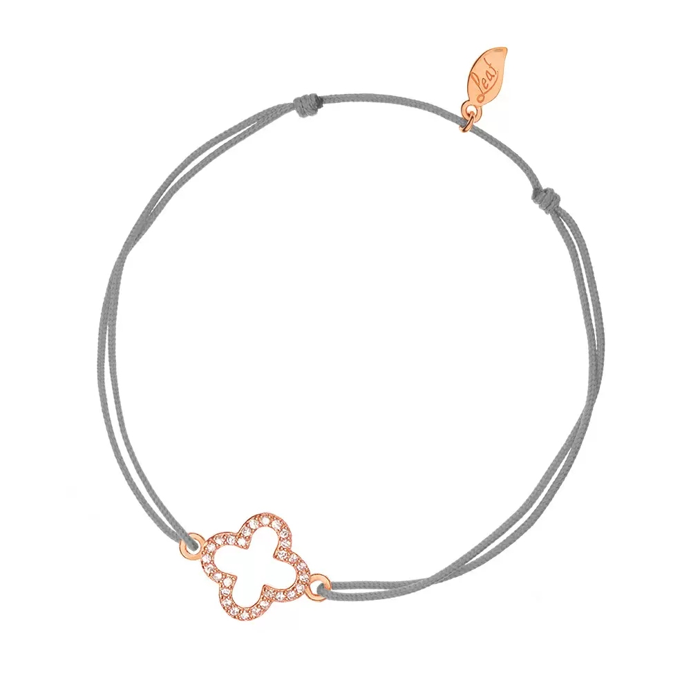 LEAF Glücksarmband grau - Kleeblatt Zirkonia Rosegold