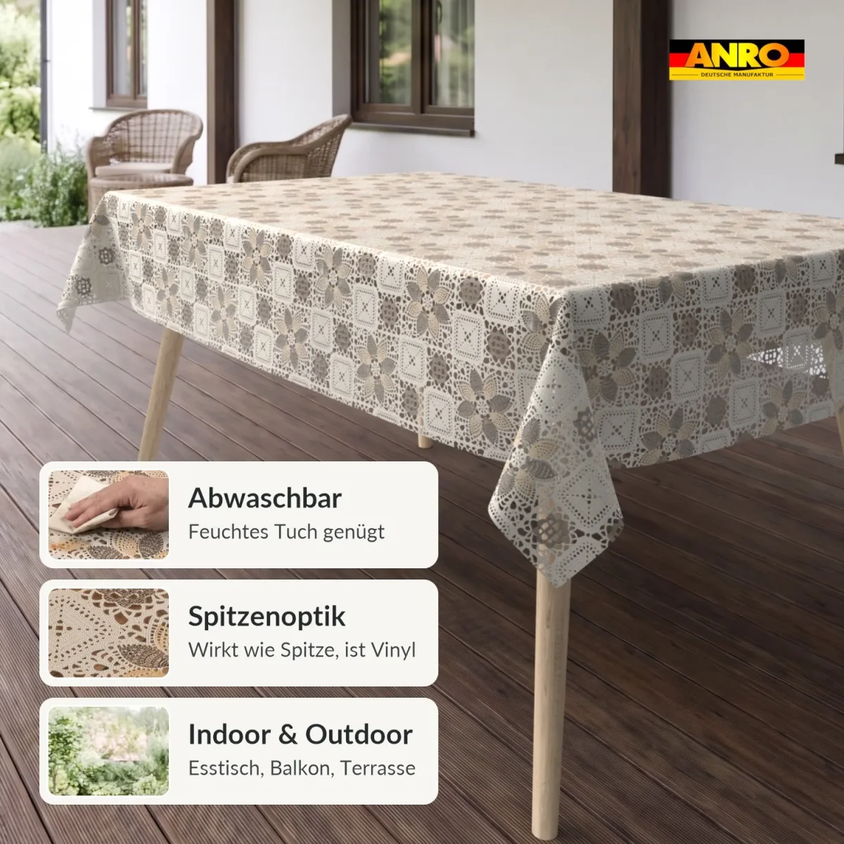 Wachstuch Tischdecke abwaschbar Spitzendecke Lace Vinyl Patchwork Amanda – Bild 3