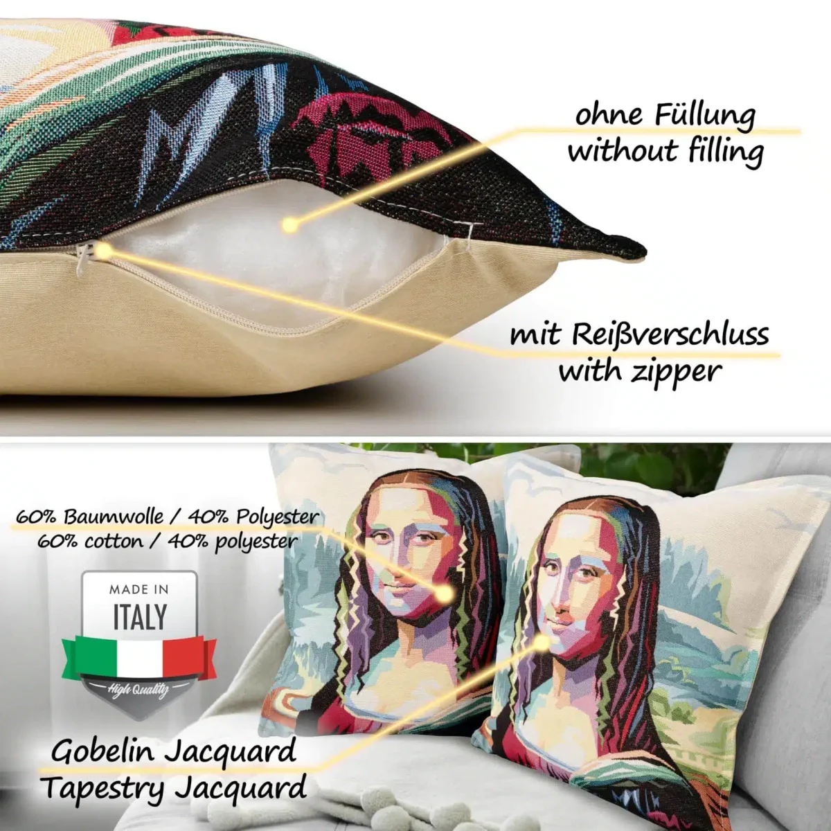Gobelin Dekokissen Stars Zierkissen Sofakissen Kissenbezug mit & ohne Füllung 45x45cm Mona Lisa – Bild 4