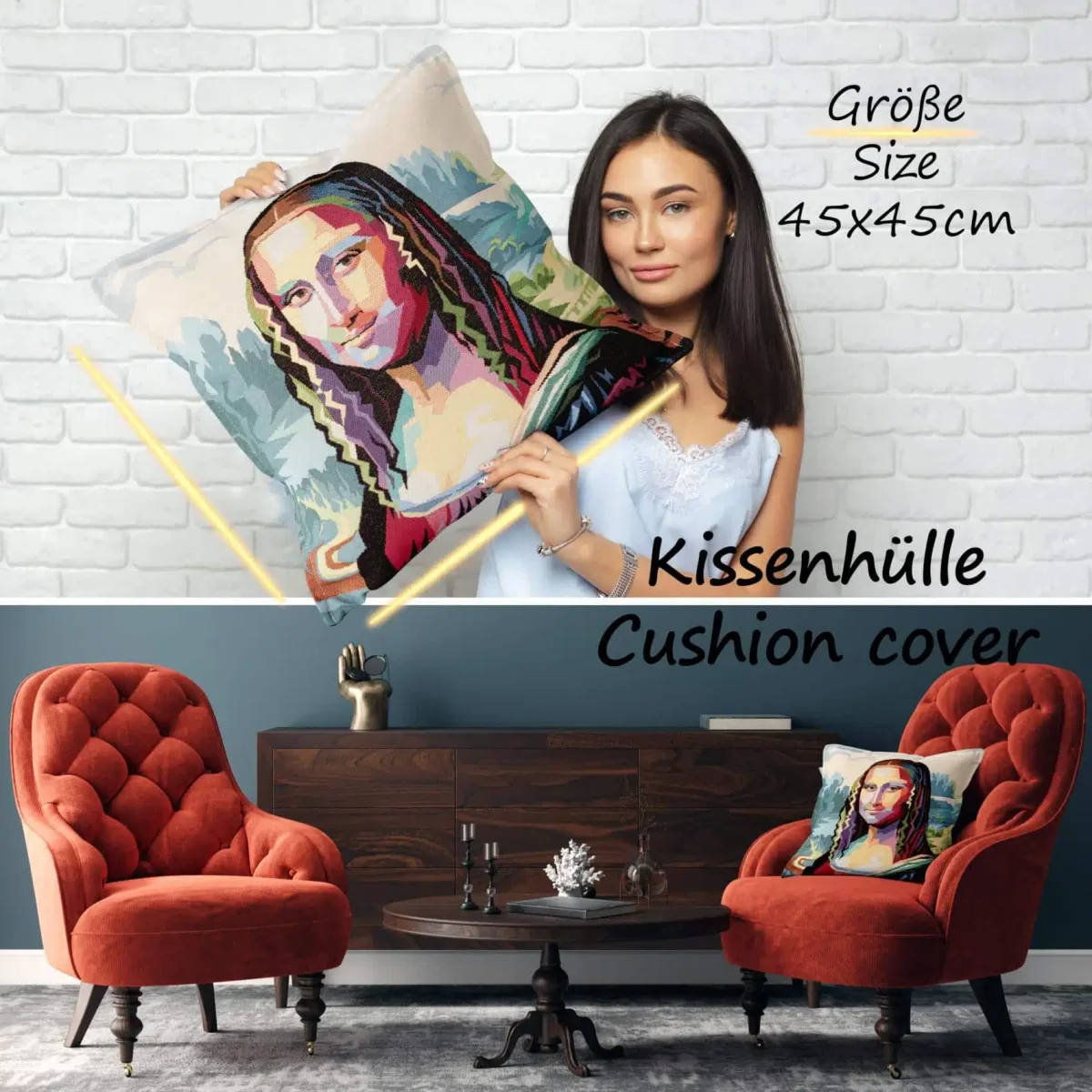 Gobelin Dekokissen Stars Zierkissen Sofakissen Kissenbezug mit & ohne Füllung 45x45cm Mona Lisa – Bild 5