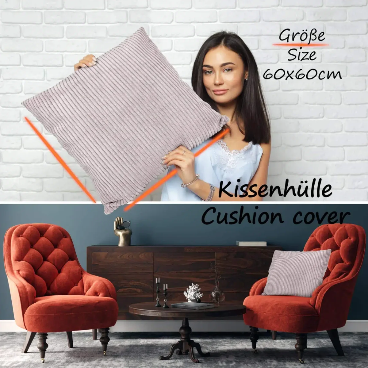 Cord Kissen Kissenbezug Sofakissen Cord Dekokissen Kissenhülle mit & ohne Füllung 4 Größen Grau – Bild 5
